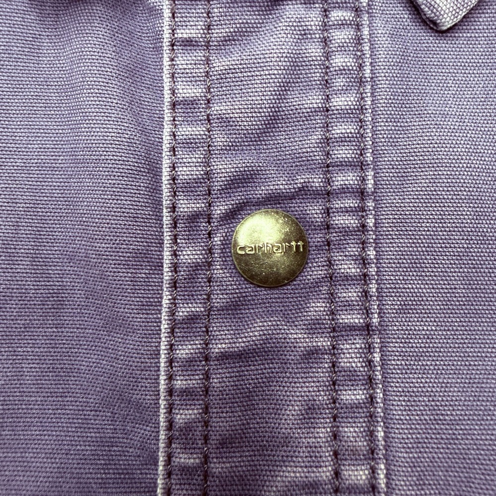 Carhartt Shirt Jacket Mens XL Blue Blanket Lined Button Snap Workwear Distressed - Picture 7 of 16